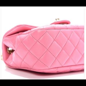 Chanel Pearl Samba Resin Chain Square Flap Bag Quilted Lambskin Mini Pink  1380402